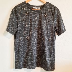LOFT grey black heather t-shirt with embellishment